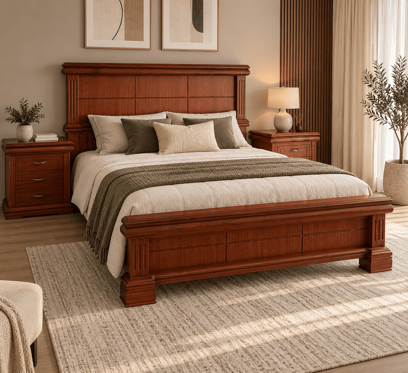 Cama Imperial de Dos Plazas con Veladores